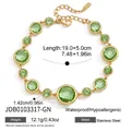 Goudkleurige roestvrijstalen armband met groene kristallen en maatgegevens - Lichtgroen (JDB0103317-GN)