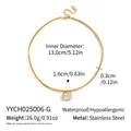 Detailed dimension guide for stainless steel gold plated baguette stone choker necklace. - Rectangle Solitaire Choker (YYCH025006-G) / Gold