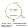 Detailed size diagram of golden stainless steel choker with teardrop crystal pendant. - Waterdrop Solitaire Choker (YYCH025008-G) / Gold