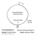 Macro view showing dimensions of the stainless steel choker with a teardrop pendant. - Waterdrop Solitaire Choker (YYCH025008-P)
