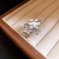 Elegante anello aperto in argento con conchiglia, stella marina e perla in scatola - Stile Catena Stella Marina (2)