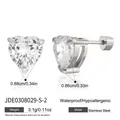 Premium heart-shaped cubic zirconia stud earrings in stainless steel with dimension details - Heart Silver Style (JDE0308029-S-2)