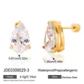 Elegante 18 Karat vergoldete Edelstahl-Ohrstecker mit Zirkonia-Tropfen und Maßen - Birnenform Stil (JDE0308029-3) / Gold