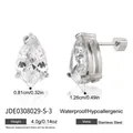 Waterproof pear-shaped cubic zirconia stud earrings in silver-tone stainless steel - Pear Silver Style (JDE0308029-S-3)