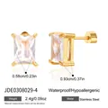 Elegant 18k gold plated stainless steel stud earrings with rectangular clear zircon - Rectangle Style (JDE0308029-4)