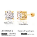 Elegante Ohrstecker aus 18k vergoldetem Edelstahl mit klaren 8 mm Zirkonia-Steinen besetzt - Runder Stil (JDE0308029-5) / Gold