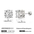 Elegant round cut cubic zirconia stud earrings in stainless steel silver finish - Four-Claw Single Gem Style (JDE0308029-S-5)