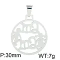 Polished silver hollow mother and child silhouette pendant in 30mm round stainless steel - Round Mother and Child Style (KP81032-KC) / 30mm (Pendant Only) / Silver