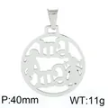 40mm stainless steel circular hollow mother and child pendant for DIY jewelry necklace - Round Mother and Child Style (KP81034-KC) / 40mm (Pendant Only) / Silver