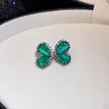Elegante Schmetterling Ohrstecker mit grünen Herz-Zirkonia und feiner Silbernadel - Dunkelgrün Herz Wassertropfen Pave Schmetterling Ohrstecker (Stil 14)