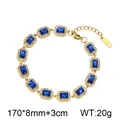 Elegante gouden roestvrijstalen armband met blauwe zirkonia en witte halo stenen - Paleis Halo Stijl (KB216307-CAJY) / 17cmx0.8cm+3cm / Blauw