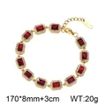 Luxe vintage roestvrijstalen armband met rode zirkonia en een verstelbare ketting - Paleis Halo Stijl (KB216308-CAJY) / 17cmx0.8cm+3cm / Bordeauxrood