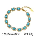 Prachtige goudkleurige roestvrijstalen armband met blauwe zirkoon en verstelbare ketting - Paleis Halo Stijl (KB216309-CAJY) / 17cmx0.8cm+3cm / Hemelsblauw