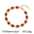 Goudkleurige roestvrijstalen armband met vierkante rode zirkoon en kristallen - Paleis Halo Stijl (KB216310-CAJY) / 17cmx0.8cm+3cm / Rood