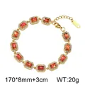 Elegantes vergoldetes Edelstahlarmband mit orangefarbenen Zirkonia und Verlängerung - Orange