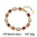 Vergoldetes Edelstahlarmband mit bunten quadratischen Zirkonen, 170 mm Länge mit Verlängerung - Mehrfarbig (Rosa & Rot)