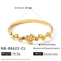 Detailed view of gold-plated stainless steel flower bangle with dimensions and specs. - Multicolor Floral Style (NB-B6622-CL) / 18K Gold