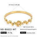 Detailed dimensions of floral stainless steel bangle with gold plating and zircons - White Floral Style (NB-B6622-WT) / 18K Gold