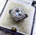 Vintage rose cut halo engagement ring with sparkling zircon in a luxury blue jewelry box. - Size 6 / Petal Halo Style (CY777)