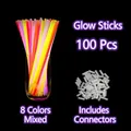 Set de 100 varitas luminosas en 8 colores mezclados con conectores para fiestas de noche. - 8 Colores Mezclados