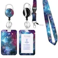 Galaxy pattern ID card holder set with retractable badge reel and detachable neck lanyard - Galaxy Starry Style (5349925509692)
