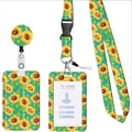 Sunflower print ID lanyard set with retractable badge reel and vertical card sleeve. - Style 4 (Sunflower Print)