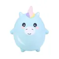 Detailed view of a light blue slow-rebound unicorn squishy toy with colorful horn - Unicorn (Squishy)