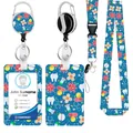 Cute medical theme ID card holder set including matching neck lanyard and badge reel - Medical Cartoon Blue Style (5349925509693)