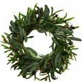 Detailed macro view of artificial olive leaf wreath featuring realistic green leaves and berries - Olive Leaf Berry Style (CX-22-2) / 50cm