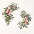 Eleganti festoni di rose rosa e eucalipto artificiali per decorazioni insegne di nozze. - Peonia Foglia di Salice / Set Peonia Foglia di Salice - Rosa