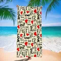 Microfiber quick dry beach towel with red heart and love print in a tropical beach scene - Red Heart LOVE Style / 120x60cm Pack
