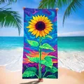Vista detallada de toalla de playa artística de microfibra de girasol de secado rápido - Estampado de Girasol / 140x70cm