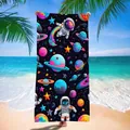 Detail view of colorful astronaut and planet print on quick-dry microfiber beach towel - Space Astronaut Fantasy Pattern (9) / 120x60cm