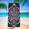 Vibrant mandala pattern beach towel displayed on a sunny tropical beach background - Bohemian Mandala / 120x60cm