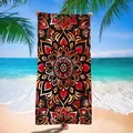 Detailed view of microfiber quick-dry beach towel with vibrant mandala pattern print - Red and Black Mandala Pattern (15) / 120x60cm / Colorful