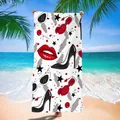 Quick-dry microfiber beach towel featuring stylish high heels and red lips fashion pattern - 120x60cm / Red Black and White Fashion Print
