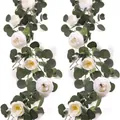 White artificial peony garland with eucalyptus leaves for wedding home decor - 8-Head New Style Peony Vine (White) / White