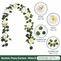 Artificial white peony and eucalyptus leaf garland, 175cm length for wedding decoration - 8-Head Export Style Peony Vine (36 Groups White) / 175cm / White