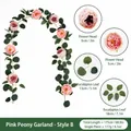 Realistic pink artificial peony and eucalyptus leaf garland, 175cm decorative floral vine - 8-Head Export Style Peony Vine (36 Groups Pink) / 175cm / Pink