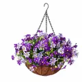 Artificial violet flower hanging basket with coconut coir liner in light purple mix - Light Purple Mix Style