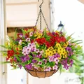 Vibrant artificial violet flower hanging basket with coco liner and metal frame. - Colorful With Persian Leaf Style