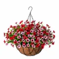 Artificial flower hanging basket with coconut fiber liner and red pink flowers set - Red & Pink Style