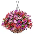 Vibrant artificial violet hanging basket with coco liner for outdoor gardening decoration - Purple & Pink Style