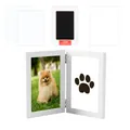 Commemorative pet paw print photo frame kit with clean-touch ink pad and cards - White