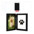 Clean-touch pet paw print ink pad kit and black double picture frame for dog or cat memorial - Black