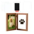 Detail of pet paw print memorial kit with wooden frame and inkless ink pad - Beech Color