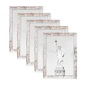 Set of 5 distressed white wooden picture frames with rustic finish for wall gallery - 3.5x5"(8.9x12.7cm) / Wash White