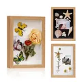 Detailed views of a 5cm deep wooden shadow box frame for flowers and photo displays - 5cm Hollow Style / 4x6 inch (10.1x15.2cm) - Real Glass / Natural Wood Color