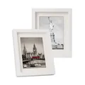 Set of two white minimalist wooden photo frames with landmark art prints - 6-inch Stand and Hang / White