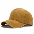 Vintage mustard yellow washed cotton baseball cap with four-line stitched brim for unisex. - L (58-60cm) / Washed 4-Stitch Brim / Vintage Washed Ginger Yellow